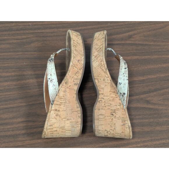 Tory Burch Suzy Cork Snake Print Thong Wedge Heel Sandals Women's 9 - Picture 6 of 9